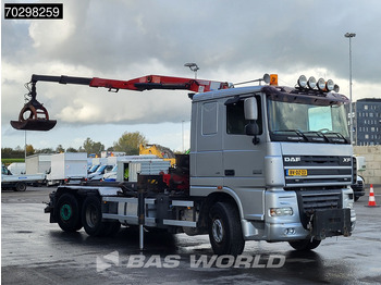 Camion cu sistem de cablu, Camion cu macara DAF XF105.410 XF 6X2 NL-Truck HMF 1643 Z2 Crane 24T Container system Lift+Steering-Axle Euro 5: Foto 3