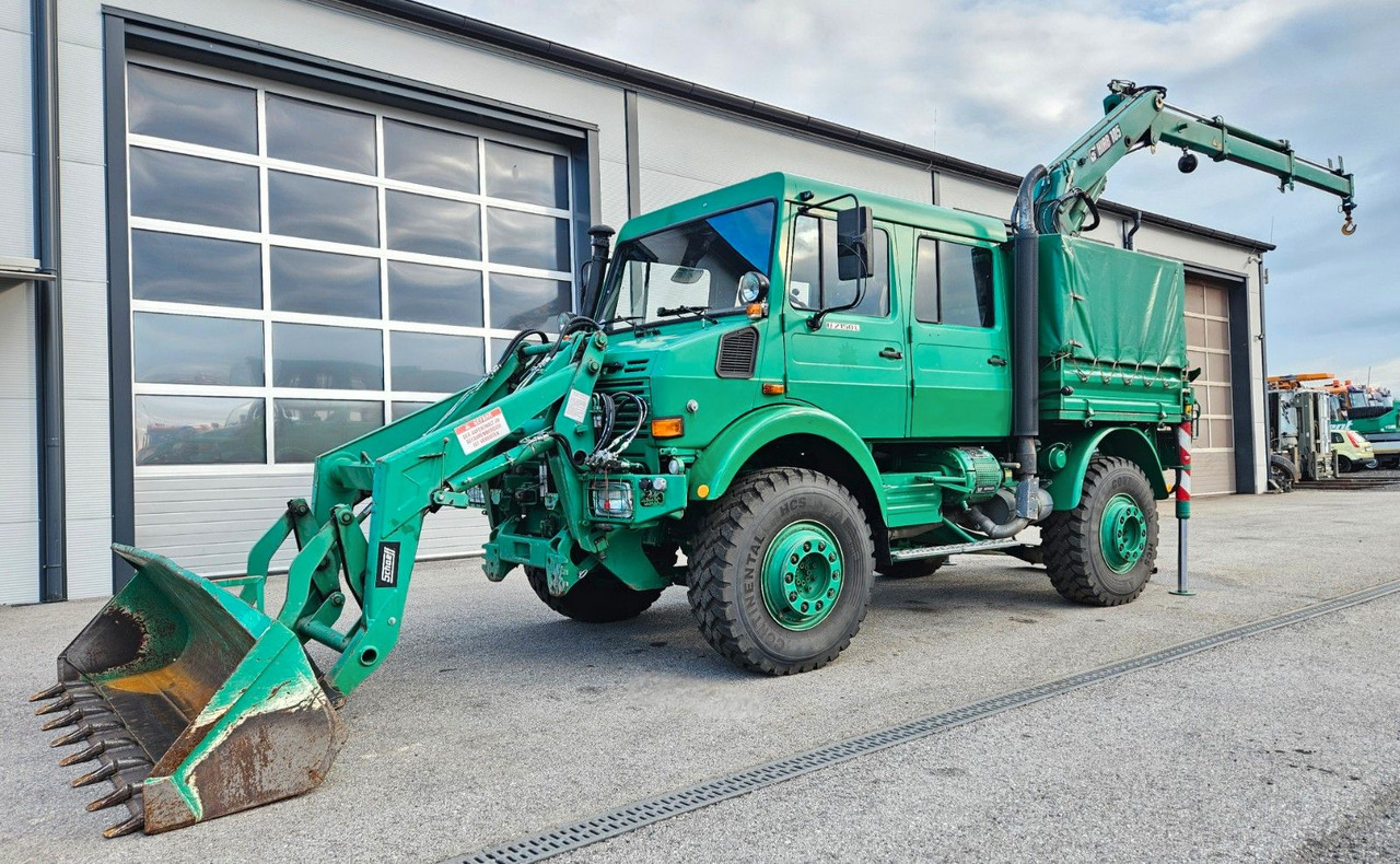 Unimog U2150 Doka HIAB 105 Kran Winde Frontlader - Camion, Camion cu macara: Foto 1 Unimog U2150 Doka HIAB 105 Kran Winde Frontlader - Camion, Camion cu macara: Foto 1