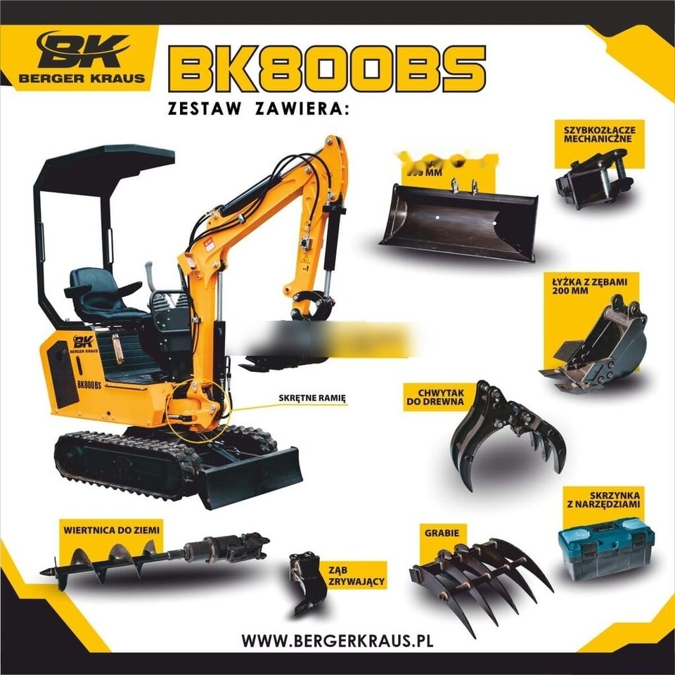 Berger Kraus Mini Excavator BK800BS torsion arm with FULL equipment - Mini excavator: Foto 1 Berger Kraus Mini Excavator BK800BS torsion arm with FULL equipment - Mini excavator: Foto 1