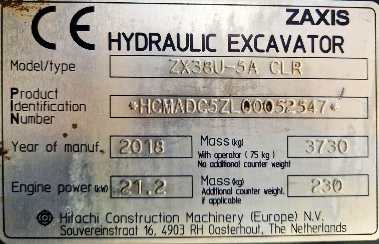 Mini excavator HITACHI ZX38 U-5A: Foto 9