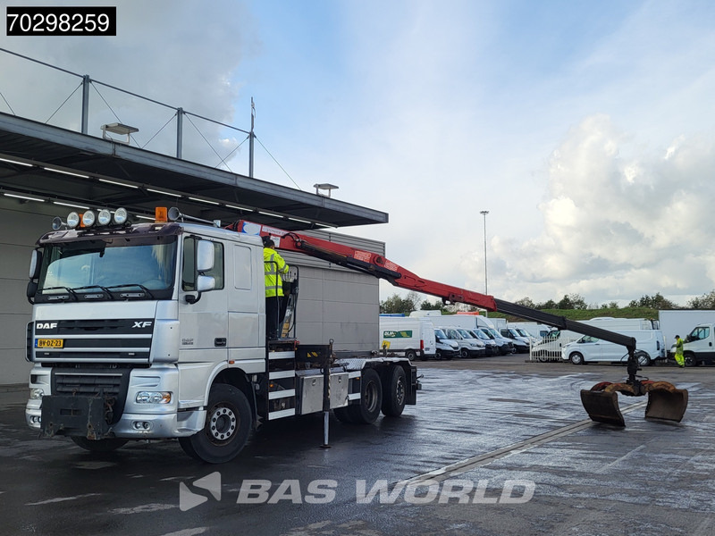 Camion cu sistem de cablu, Camion cu macara DAF XF105.410 XF 6X2 NL-Truck HMF 1643 Z2 Crane 24T Container system Lift+Steering-Axle Euro 5: Foto 6