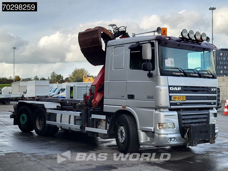 Camion cu sistem de cablu, Camion cu macara DAF XF105.410 XF 6X2 NL-Truck HMF 1643 Z2 Crane 24T Container system Lift+Steering-Axle Euro 5: Foto 12