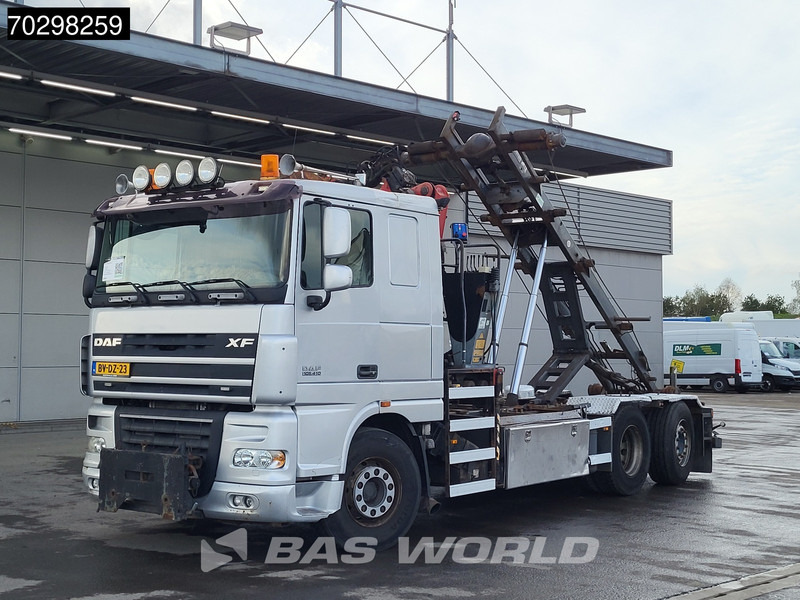 Camion cu sistem de cablu, Camion cu macara DAF XF105.410 XF 6X2 NL-Truck HMF 1643 Z2 Crane 24T Container system Lift+Steering-Axle Euro 5: Foto 8