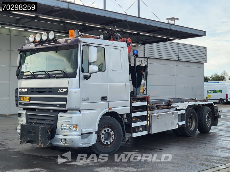 Camion cu sistem de cablu, Camion cu macara DAF XF105.410 XF 6X2 NL-Truck HMF 1643 Z2 Crane 24T Container system Lift+Steering-Axle Euro 5: Foto 10