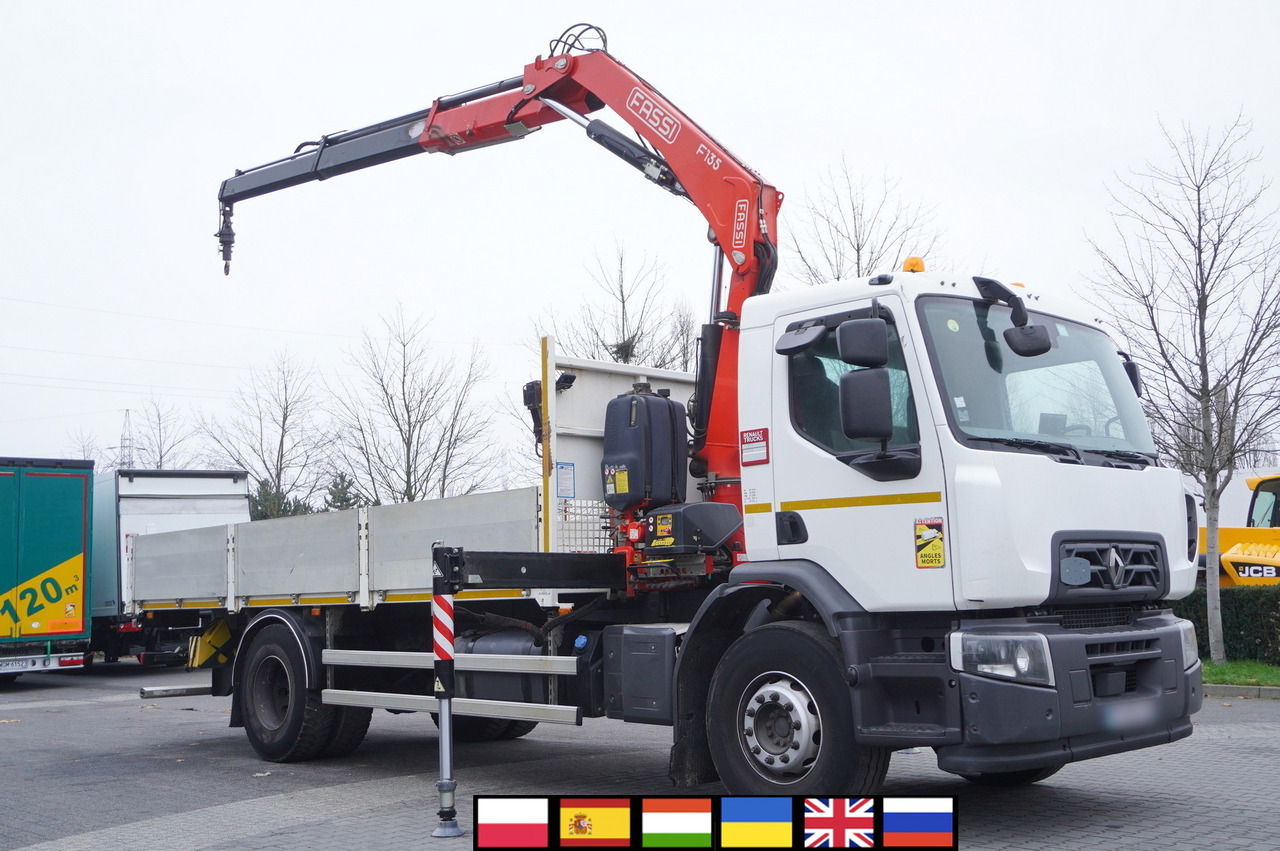 RENAULT C280 DTI 8 / FASSI crane 5.6 T / 560 MTH / range 8 m / Flatbed 15 EPAL - Camion platformă, Camion cu macara: Foto 1 RENAULT C280 DTI 8 / FASSI crane 5.6 T / 560 MTH / range 8 m / Flatbed 15 EPAL - Camion platformă, Camion cu macara: Foto 1