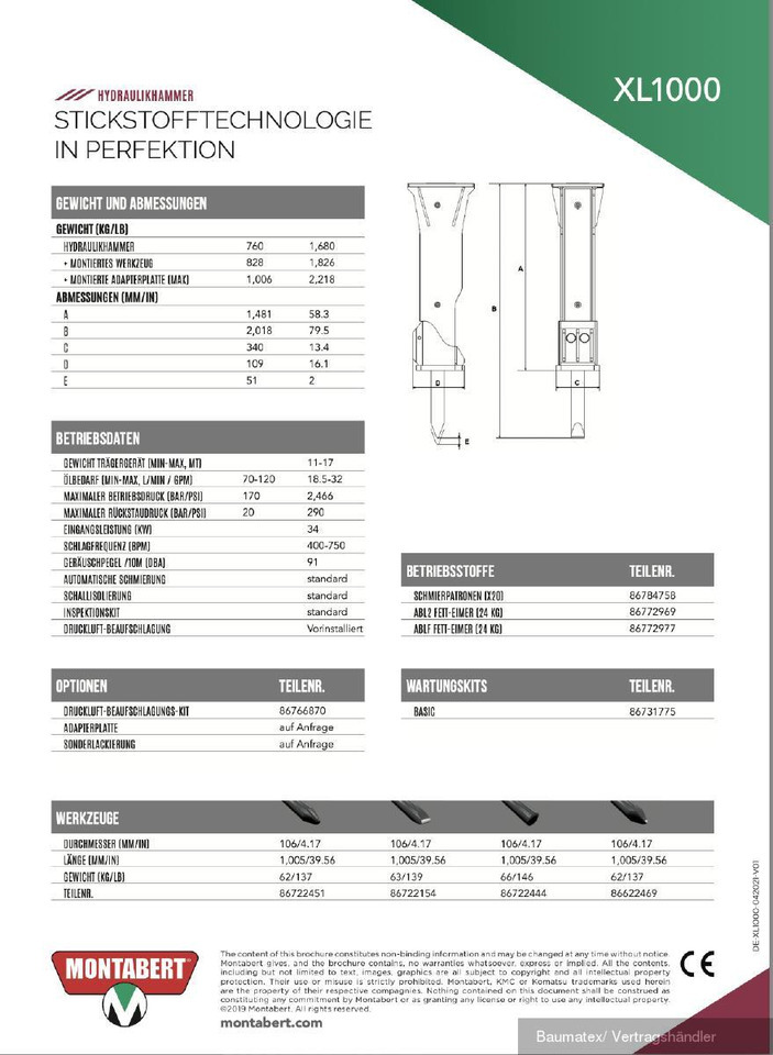 Montabert XL2700, XL1900, XL1700, XL1300, XL1000 - Ciocan hidraulic pentru Utilaje constructii: Foto 4 Montabert XL2700, XL1900, XL1700, XL1300, XL1000 - Ciocan hidraulic pentru Utilaje constructii: Foto 4