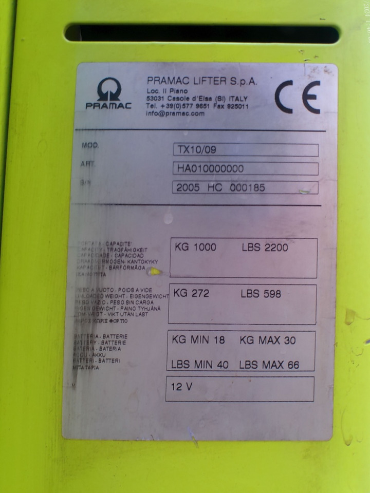 Transpalet la mare înălţime PRAMAC TX-10/09: Foto 7