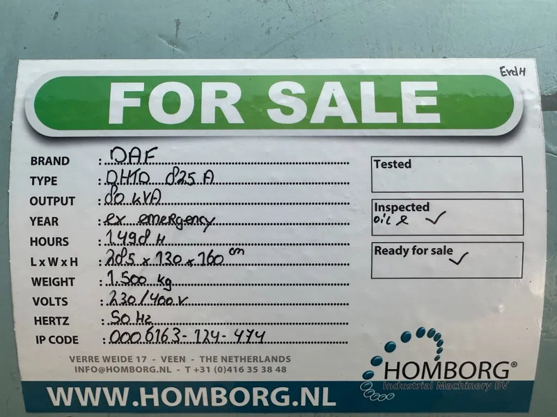 Generator electric DAF DHTD 825 A 80 kVA noodstroom generatorset aggregaat ex Emergency: Foto 15