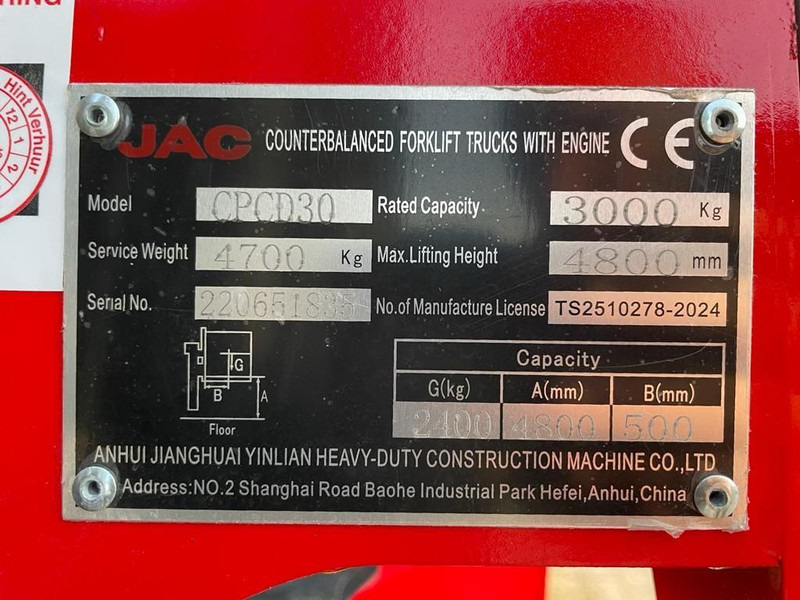 Isuzu JAC CPCD30 3 ton Triplex Freelift Sideshift Diesel Heftruck New ! - Stivuitor diesel: Foto 3 Isuzu JAC CPCD30 3 ton Triplex Freelift Sideshift Diesel Heftruck New ! - Stivuitor diesel: Foto 3