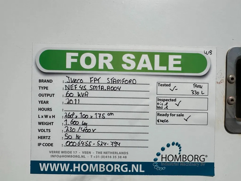 Generator electric Iveco FPT NEF45 SM1A.A004 Stamford 60 kVA Silent Renrtal generatorset: Foto 18