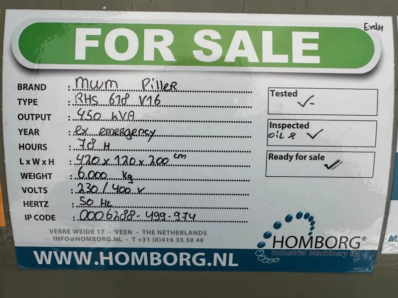 Generator electric MWM RHS 618 V16 Piller 450 kVA noodstroom generatorset Ex Emergency ! 78 hours !: Foto 13